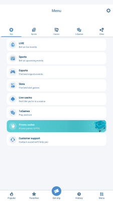 Screenshot of the application 1xBet - #5